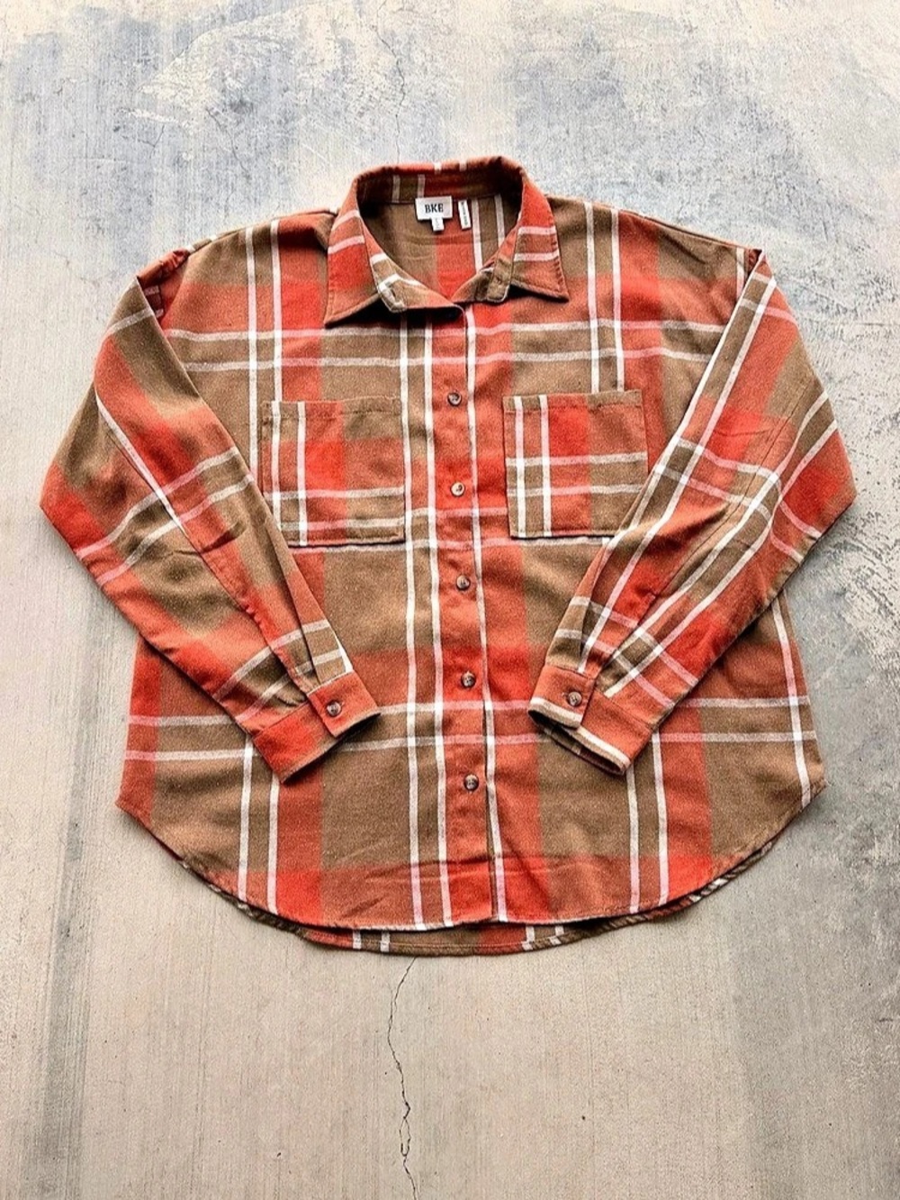 BKE Boyfriend Flannel Shirt Plaid Button Down Size Large